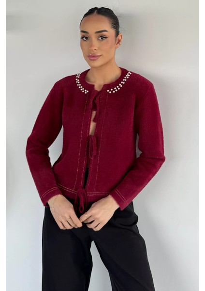 Kadın Ön Bağlamalı Inci Detaylı Yumoş Triko Ceket (S-M-L Uyumludur) P-00018059 fiyatları