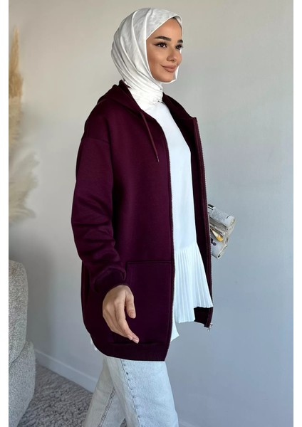 Kapüşonlu Şardonlu Tesettür Sweatshirt P-00019654