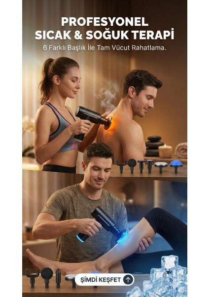 Şarjlı Masaj Tabancası - Boyun Sırt ve Kas Ağrıları Için Sıcak Soğuk Başlıklı Masaj Aleti - Sporcu Masaj Gun modelleri
