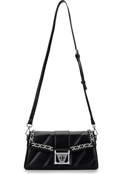 C1002 Kadın Taşlı Omuz Çantası Siyah