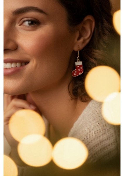 Yeni Yıl Temalı Altın Rengi Mineli Küpe