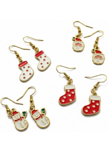 Yeni Yıl Temalı Altın Rengi Mineli Küpe modelleri