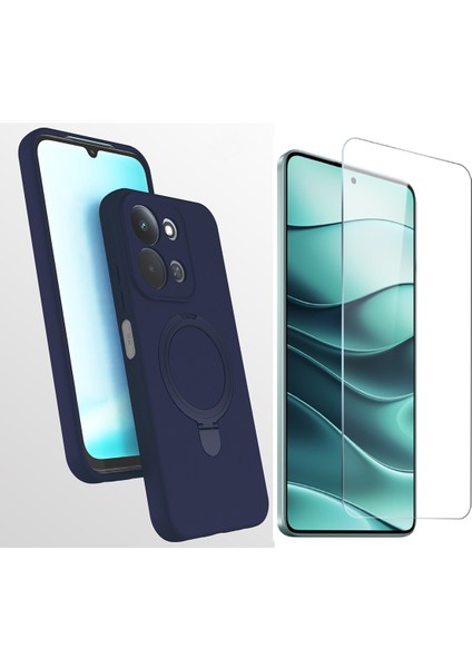 Xiaomi Redmi 15C Kılıf M-Safe Şarj Özellikli Standlı Zore Samara Kapak + Temperli Cam Ekran Koruyucu