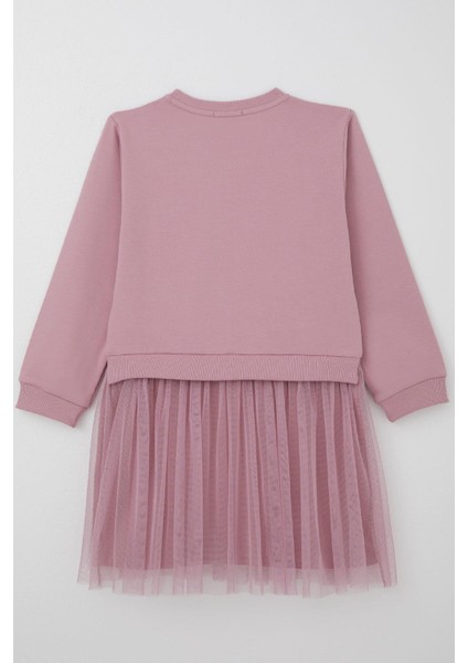 Kız Çocuk Uzun Kollu Elbise Sevimli Fiyonklu Kalpli Tavşancık Baskılı 4-9 Yaş, Gülkurusu fiyatları