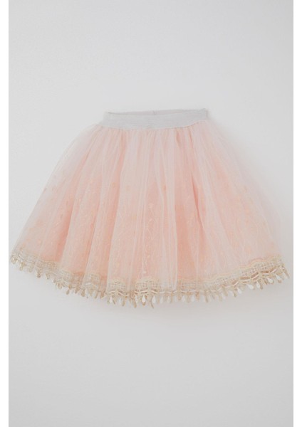 Kız Çocuk Tütü Etek Narin Tomurcuk Nakışlı Simli 1.5-9 Yaş, Somon modelleri