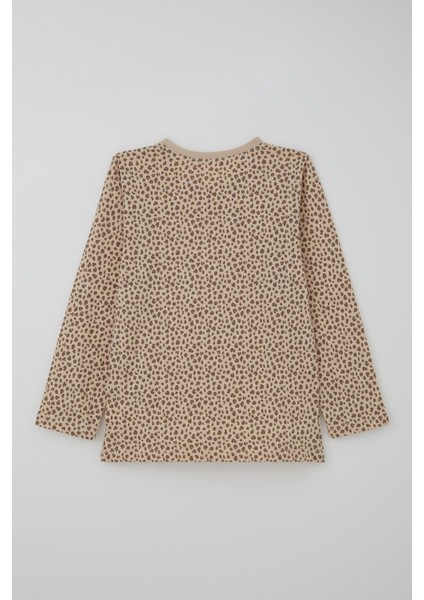 Kız Çocuk Pijama Takımı Leopar Desenli 4-8 Yaş, Bej fırsatları