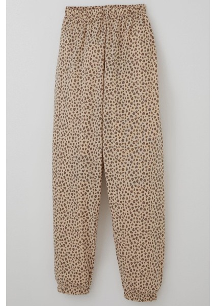 Kız Çocuk Pijama Takımı Leopar Desenli 4-8 Yaş, Bej