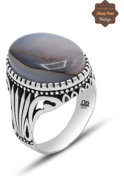 Yemen Akik Taşlı Başak Desenli 925 Ayar Gümüş Erkek Yüzük 201024786