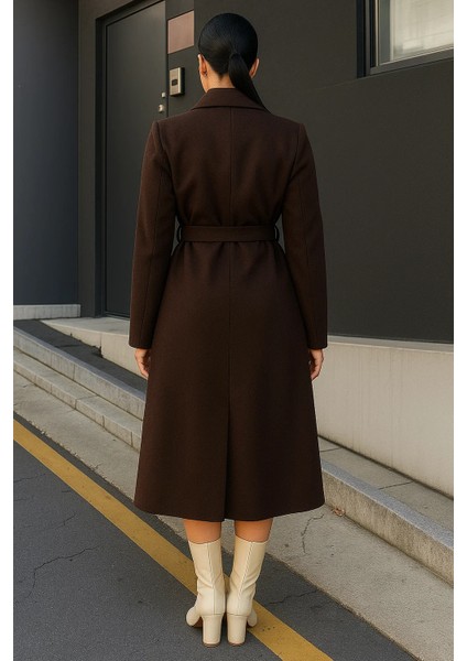 Kadın Trend Basic Uzun Kruvaze Kahve Kaşe Kaban indirimleri