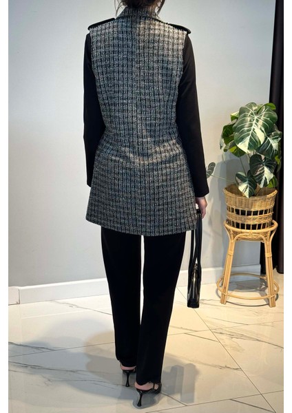 Kare Desen Kruvaze Yelekli 3'lü Takım 25149 Siyah modelleri