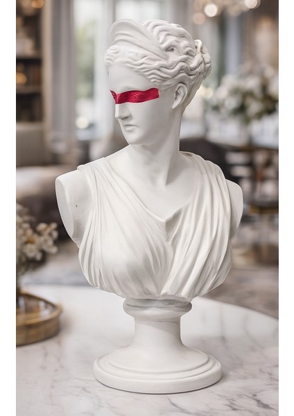 Dekoratif Afrodit Heykel - Beyaz Renk - Gözü Kırmızı Renk