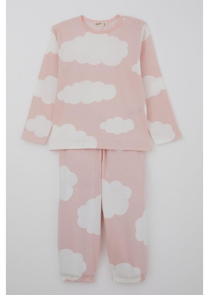 Kız Çocuk Pijama Takımı Bulut Desenli 1-3 Yaş, Pembe
