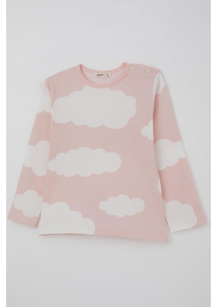 Kız Çocuk Pijama Takımı Bulut Desenli 1-3 Yaş, Pembe
