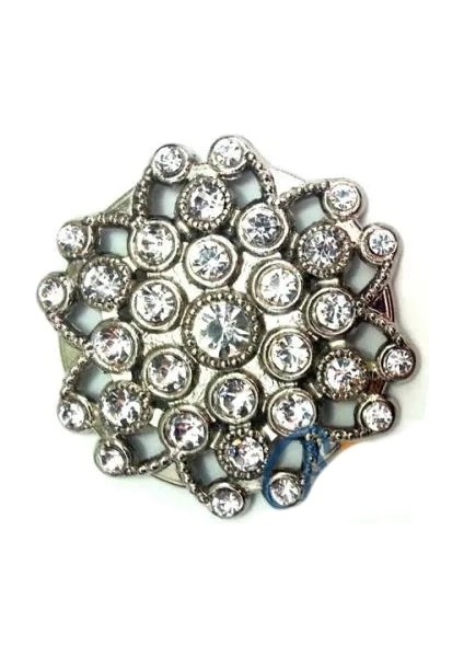 Buğz Taşlı Yuvarlak Broş, Sandık Süsü 4,5 cm - Nikel, 10 Adet