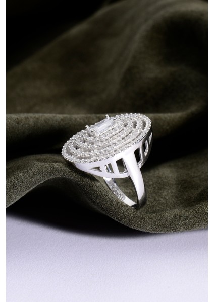 925 Ayar Gümüş Taşlı Büyük Oval Şık Yüzük modelleri