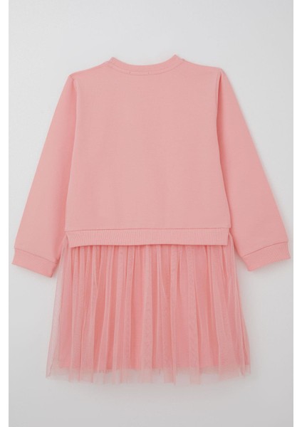 Kız Çocuk Uzun Kollu Elbise Sevimli Fiyonklu Kalpli Tavşancık Baskılı 4-9 Yaş, Pembe fiyatları