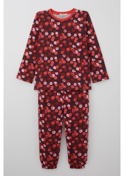Kız Çocuk Pijama Takımı Neşeli Benekler Desenli 4-8 Yaş, Mürdüm
