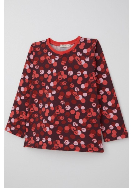 Kız Çocuk Pijama Takımı Neşeli Benekler Desenli 4-8 Yaş, Mürdüm