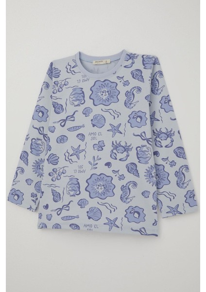 Kız Çocuk Pijama Takımı Güneşli Deniz Masalı 4-8 Yaş, Açık Mavi