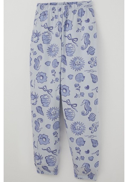 Kız Çocuk Pijama Takımı Güneşli Deniz Masalı 4-8 Yaş, Açık Mavi