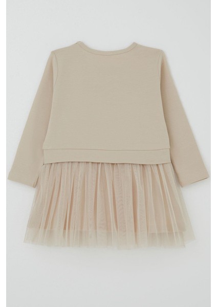 Kız Çocuk Uzun Kollu Elbise Taçlı Kalp Masalı 2-6 Yaş, Bej fiyatları
