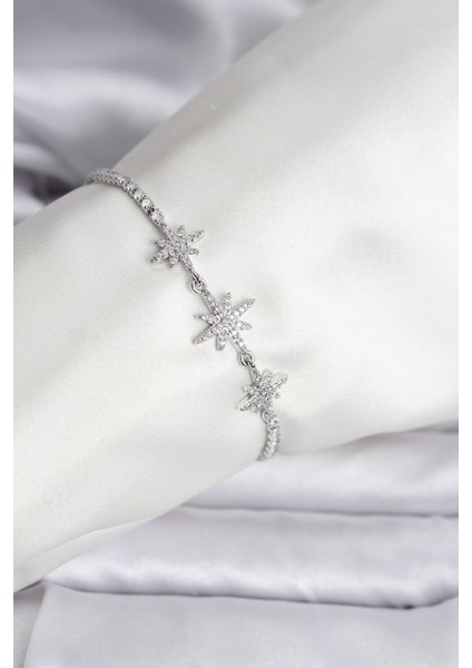 Kutup Yıldızı Model Zirkon Taşlı Gümüş Renk Su Yolu Kadın Bileklik - Lisinya