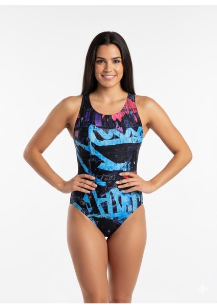 Desenli Kadın Yüzücü Mayo Xl