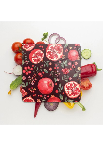 Cam Kesme Tahtası ve Sunumluk Kare Nar Desenli 30 x 30 cm fiyatları