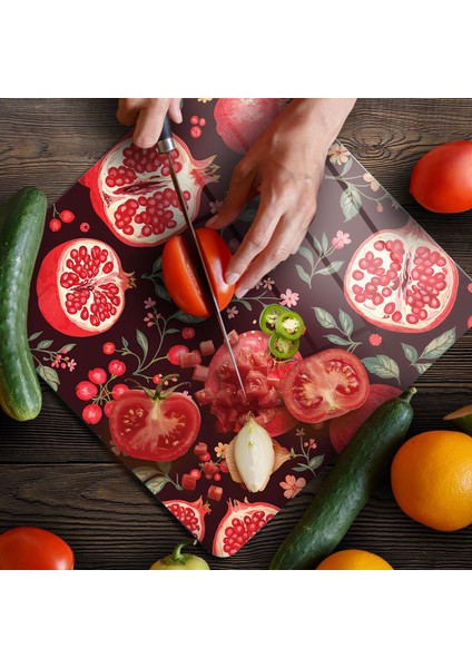 Cam Kesme Tahtası ve Sunumluk Kare Nar Desenli 30 x 30 cm fırsatları