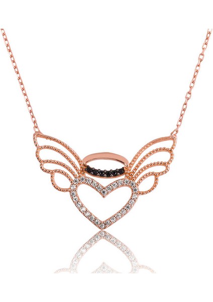 925 Ayar Gümüş Kalpli Melek Kanadı Kadın Gümüş Kolye PT2610529 (944944)