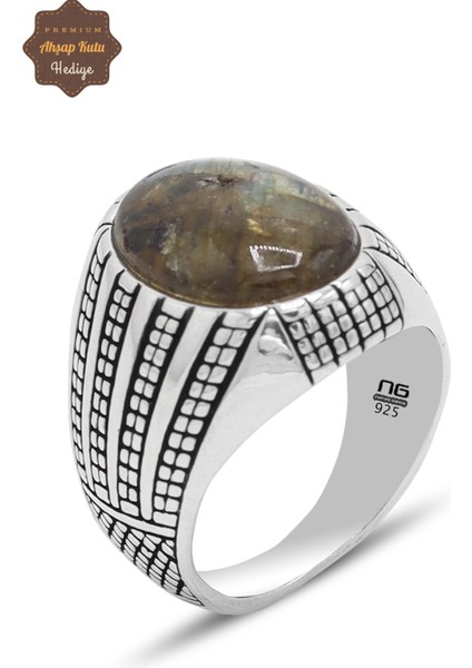 Ceyt Taşı Çizgi Motifli 925 Ayar Gümüş Erkek Yüzük 201024795
