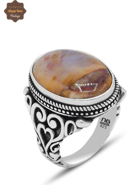 Çistolit Taşı Çizgi Motifli 925 Ayar Gümüş Erkek Yüzük 201024797