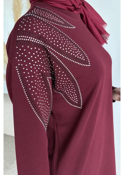 Bisiklet Yaka Taş Işlemeli Tunik Bel Lastikli Pantolon Tesettür Ikili Takım P-00019653 modelleri