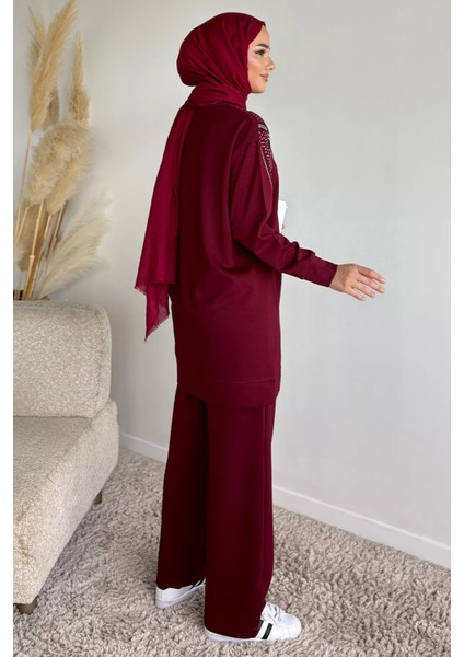 Bisiklet Yaka Taş Işlemeli Tunik Bel Lastikli Pantolon Tesettür Ikili Takım P-00019653 fırsatları