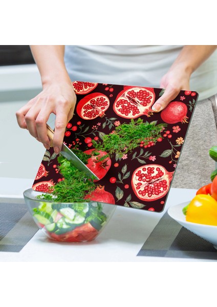 Cam Kesme Tahtası ve Sunumluk Kare Nar Desenli 30 x 30 cm indirimleri