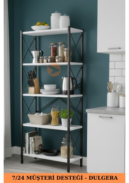 Anka 5 Raflı Metal Kitaplık – Şık Tasarımlı Çalışma Odası Rafı, Çok Amaçlı Raf