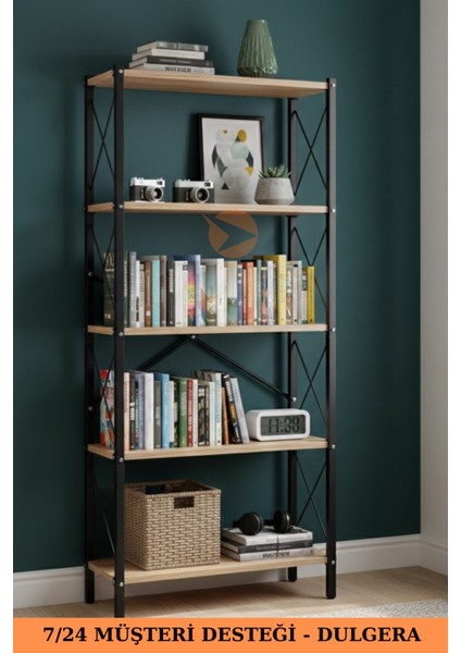 Anka 5 Raflı Metal Kitaplık – Şık Tasarımlı Çalışma Odası Rafı, Çok Amaçlı Raf