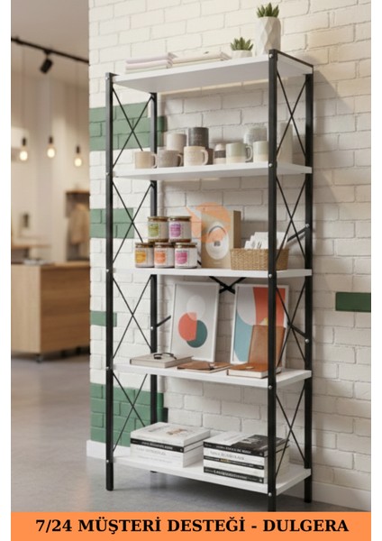 Anka 5 Raflı Metal Kitaplık – Şık Tasarımlı Çalışma Odası Rafı, Çok Amaçlı Raf