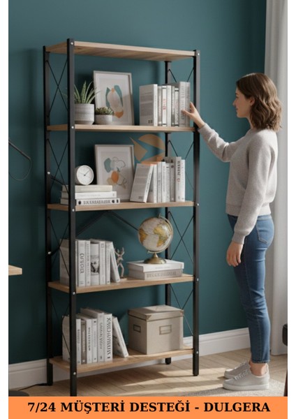 Anka 5 Raflı Metal Kitaplık – Şık Tasarımlı Çalışma Odası Rafı, Çok Amaçlı Raf