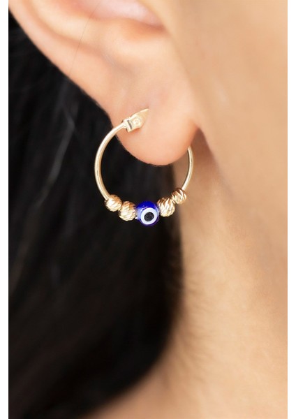 Zarif Dorika Toplu Nazar Altın Halka Küpe