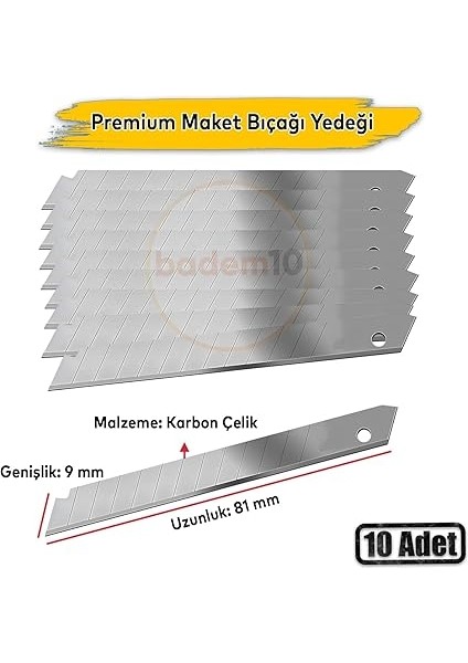 10'lu 10 Adet 9 mm x 81 mm Maket Bıçağı Yedeği Ucu Kırılabilir Yedek Uç Bıçak Ucu Jilet modelleri
