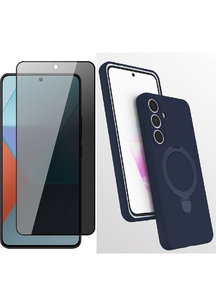 Samsung Galaxy S25 Fe Kılıf M-Safe Şarj Özellikli Standlı Zore Samara Kapak + Privacy Hayalet Ekran Koruyucu