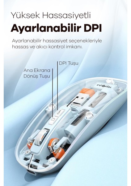 Bluetooth USB Çift Modlu Sessiz Mouse, Şeffaf Mıknatıslı Kapaklı, Type-C Şarjlı, Dpı Ayarlı, Kablosuz 10M Çekim Mesafeli, Masaüstü Kısayol Tuşlu, Taşınabilir Şarjlı Mouse Siyah ( Lisinya ) modelleri