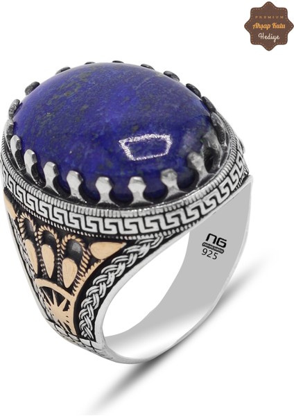 Lapis Lazuli Taşı Tac Model 925 Ayar Gümüş Erkek Yüzük 201024801