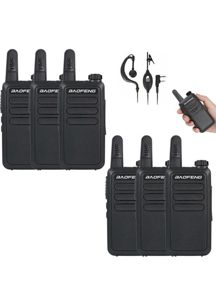 6 Adet Boafeng Bf-R5 Lisansız PMR446 El Telsizi Baofeng Bf-R5 Mini Telsiz El Telsizi (Kulaklık Hediyeli)