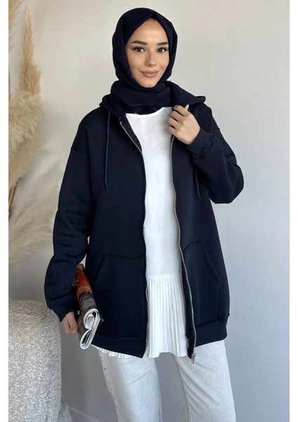 Kapüşonlu Şardonlu Tesettür Sweatshirt P-00019654