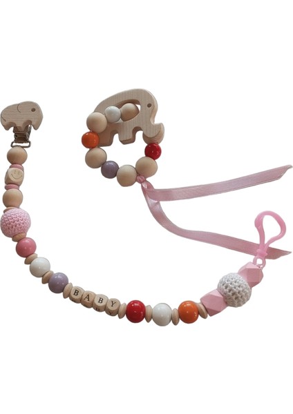 Hoşgeldin Bebek, Yenidoğan Kız Bebek, Pembe Fil Temalı , Isimli Emzik Askısı Hediye Seti modelleri
