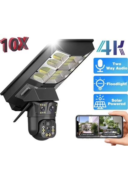 V380 Pro 4g IP66 Sim Kartlı 2 Kameralı Solar Lamba - Akıllı Kamera Hareket Sensörlü+Gece Görüş ( Kablo Gerekmez)