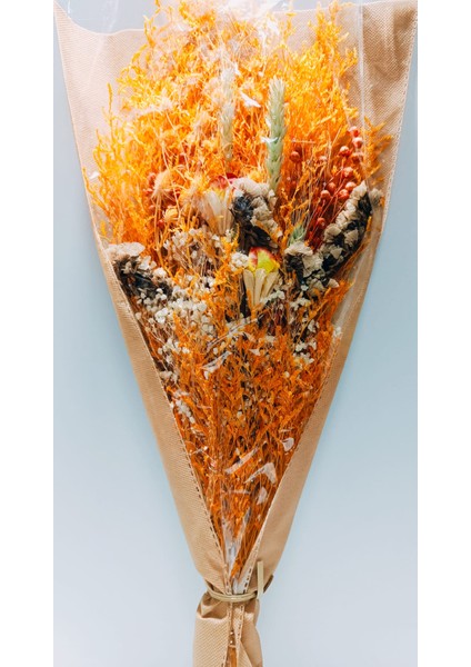 Özel Günler Için 1 Demet Kurutulmuş Çiçek Buketi Sarı Tonlar 55 cm