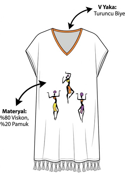 Plaj Elbisesi Viskon Pamuk Turuncu Biyeli Africa Desen L- Xl fırsatları